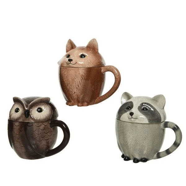 Mug à couvercle animaux - Porcelaine - Modèle au choix