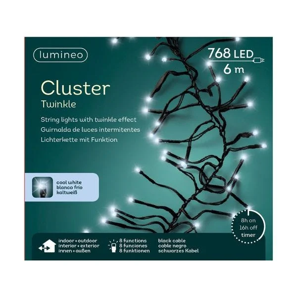 Guirlande lumineuse grappes - Blanc froid - 7 m - extérieur - câble noir