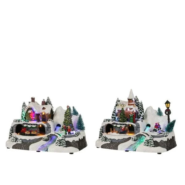 Village avec une rivière en fribre optique - Hauteur 15,5 cm -Luville